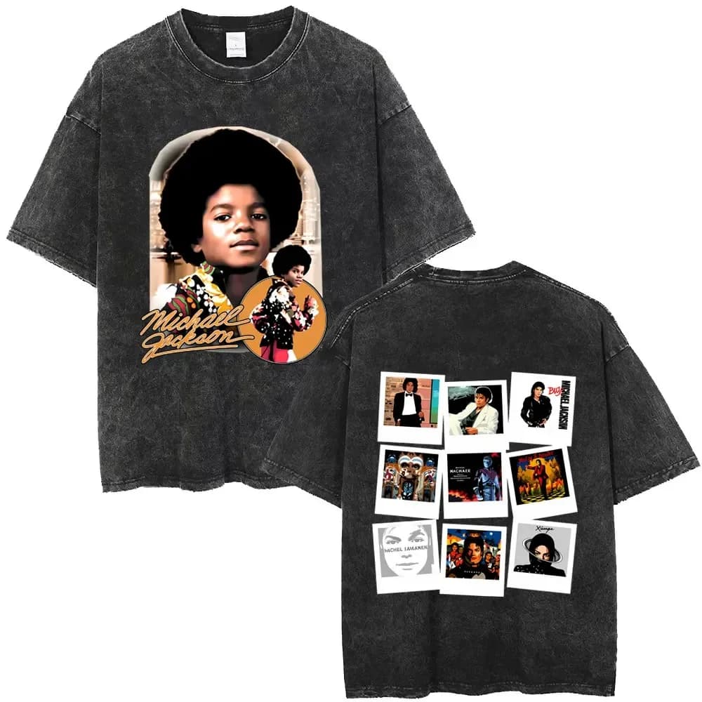 Summer Fashion Oversized T Shirts Washed Vintage Michael Jackson King of Pop Merch T-shirt Men Women Retro Gothic Rock T-shirts