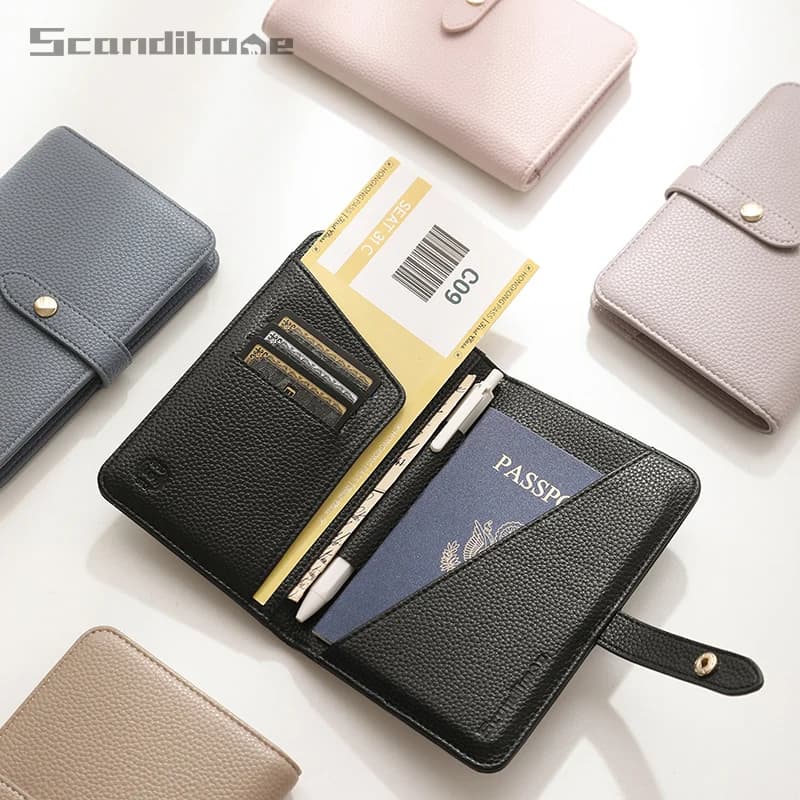 Custodia porta carte per organizer da viaggio con portafoglio per passaporto RFID per donna uomo con slot per biglietti Tasca per penna Custodia per passaporto multifunzione