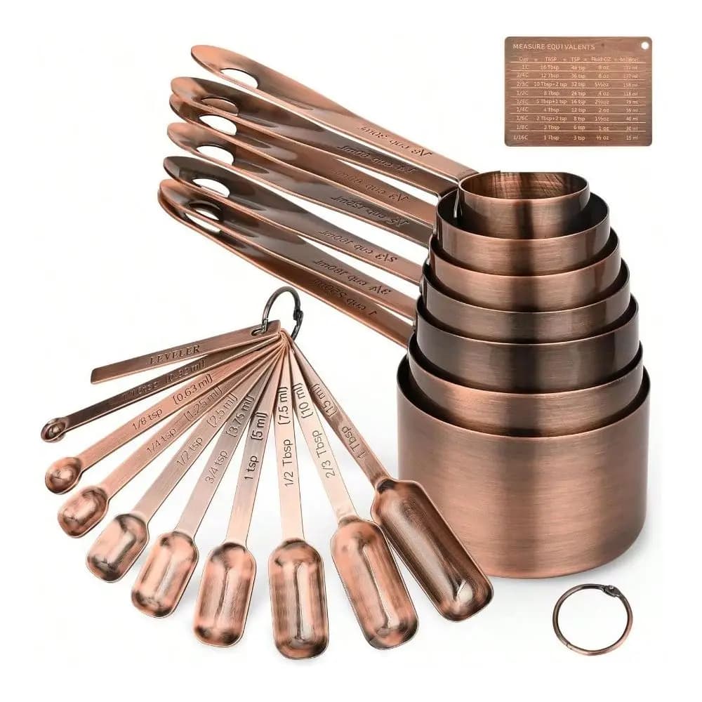 Set di misurini e cucchiai dosatori in acciaio inossidabile, utensili da cucina con 7 misurini e 9 cucchiai dosatori per spezie, con misure duali US e metriche