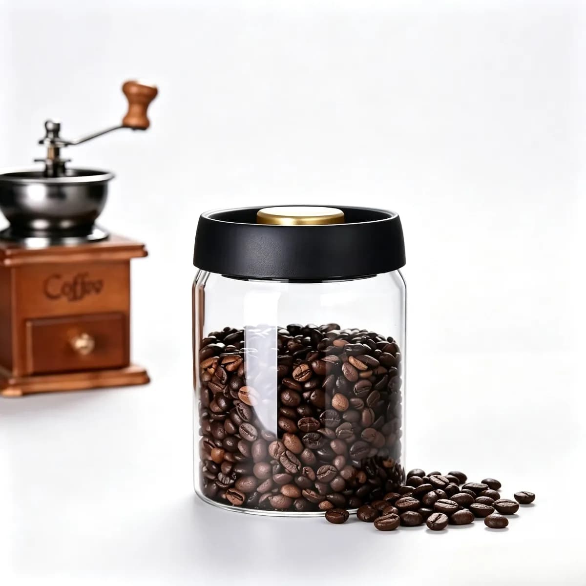 Coffee Bean Storage Jar Vacuum Sealed Jar Kitchen Food Storage Glass Jar Freshness Preservation Jar for Coffee Beans Tea