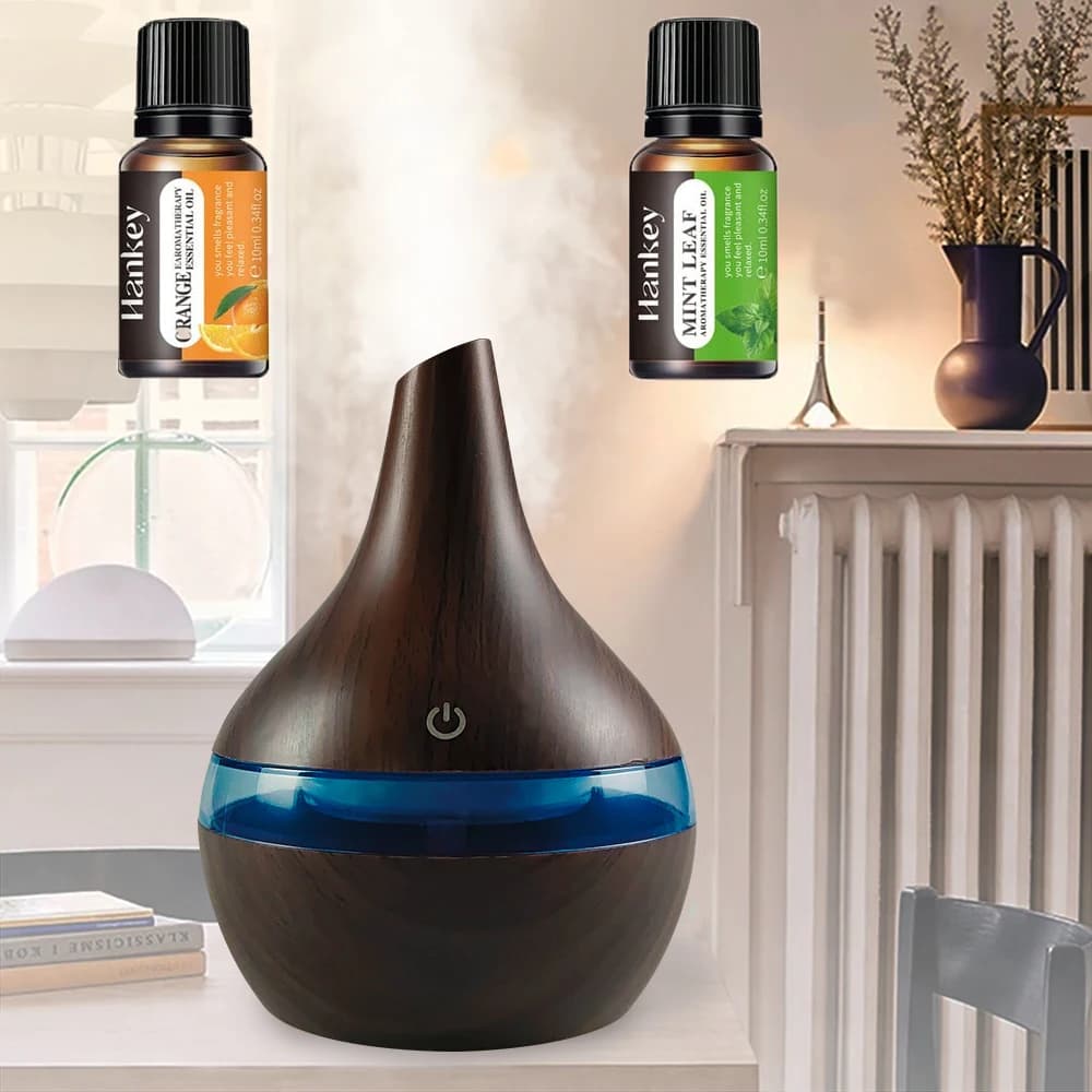 Wood Grain Humidifier Essential Oil Diffuser 2-in-1 USB Powered 300ml Aromatherapy Diffuser for Home Office