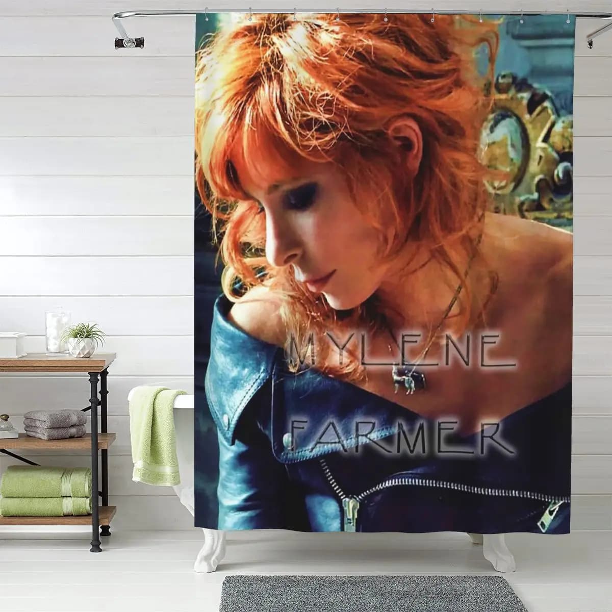 Mylene Farmer French Singer Tenda da doccia per bagno in poliestere impermeabile con ganci