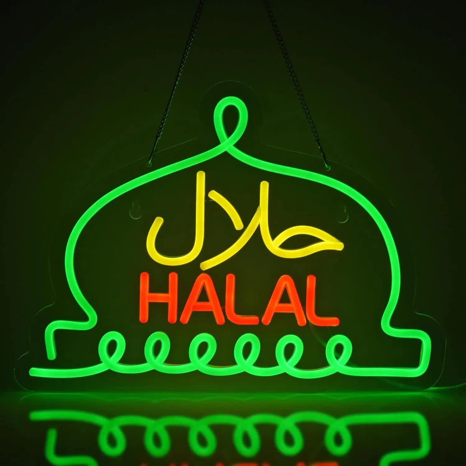 Insegna al Neon Halal Araba per Ristoranti Mediorientali, Food Truck, Caffè, Decorazione Islamica, Luce al Neon Dimmerabile USB