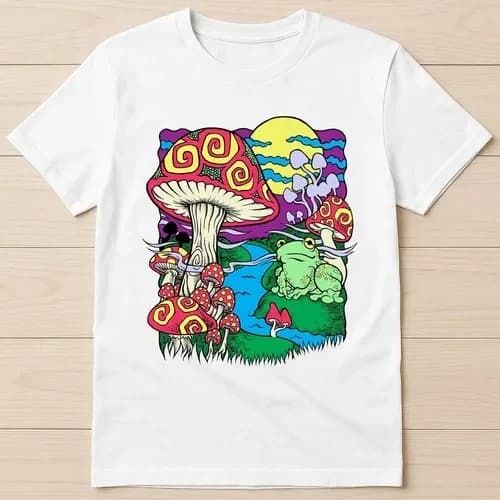 Magic Mushroom Frog Toad River Dream Psychedelic Funny Gift Tee T Shirt G472