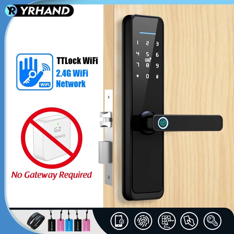 YRHAND nuova serratura elettronica intelligente Ttlock Wifi con impronta digitale biometrica funziona con Google home Aleax per la casa o l'hotel