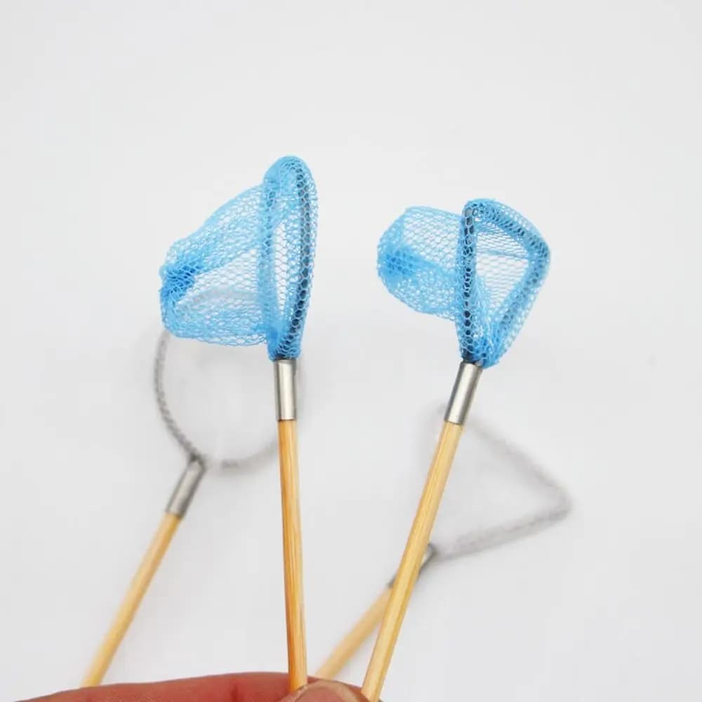 Mini finta di giocare a casa delle bambole rete da pesca canna fai da te blu mini rete da pesca palo triangolo mobili in miniatura rete da spazzata Ob11