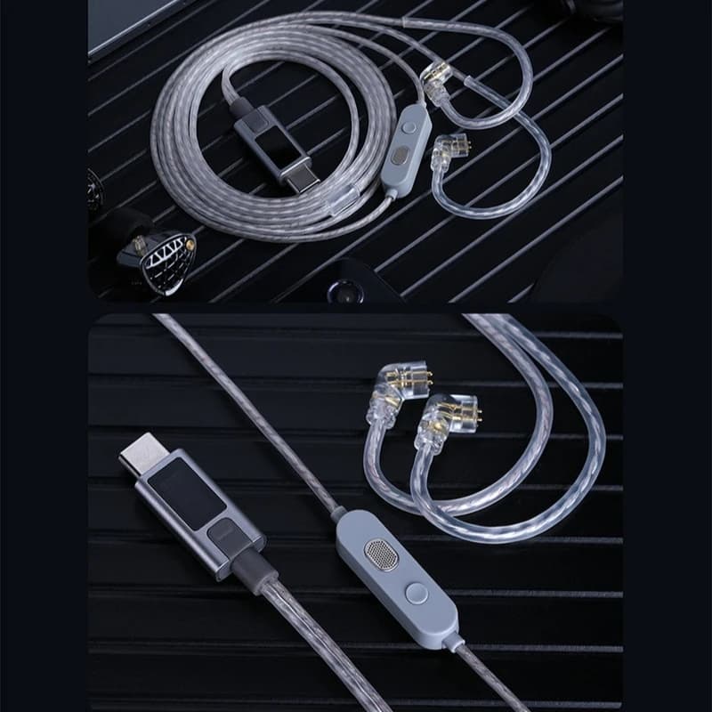 Cavo di aggiornamento per auricolari KZ M2 placcato in argento, doppio microfono, Type-C, chip DAC integrato, microfono Ultra HD, EQ regolabile, registrazione audio.
