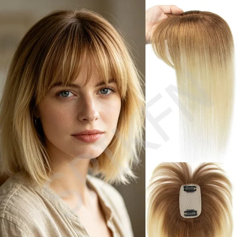 360° 3D Hair Toppers for Women Real Human Hair Clip in Bangs HairToppers Wig With Bangs Loss Top HairPieces Wiglets wig Gradien