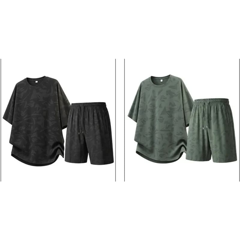 Completo Sportivo Estivo da Uomo in Seta Ghiaccio Traspirante ad Asciugatura Rapida, Tendenza Moda, Set Pantaloncini e Maglietta a Maniche Corte