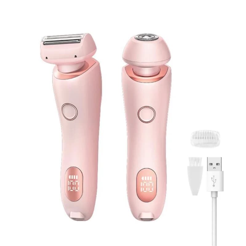 Rasoio Elettrico 2 in 1 per Donne, Trimmer per Zona Bikini a Doppia Testina, Depilatore Indolore per Corpo, Ascelle, Gambe e Viso