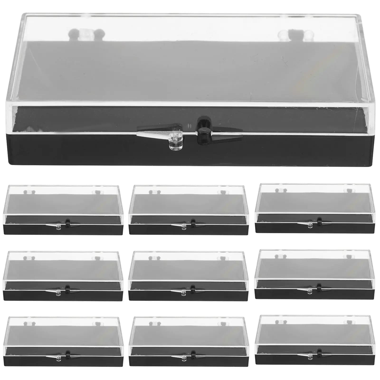 10Pcs Badge Display Box Rectangle Plastic Transparent Pin Slot Jewelry Storage Organizer Case for Brooch Medals Rings
