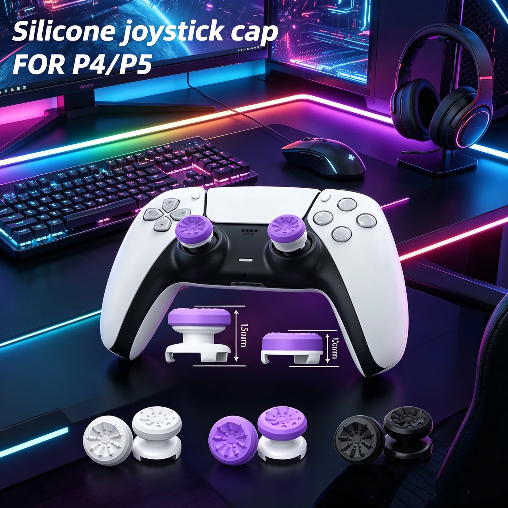 2 pezzi di coperture in silicone per joystick, coperture antiscivolo per impugnatura del pollice per controller PS4/PS5, accessori da gioco