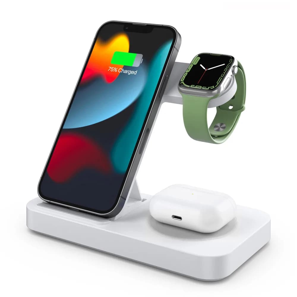Wireless Travel Charger 4 in 1 Foldable Dock for iPhone 16~12 Pro Max iWatch 10~2 SE AirPods Pro or Samsung S25 S24