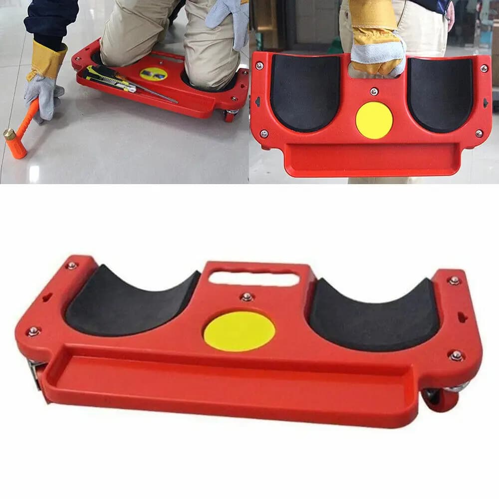 Rotating knee pads with Creeper wheels used for tile floor construction tool