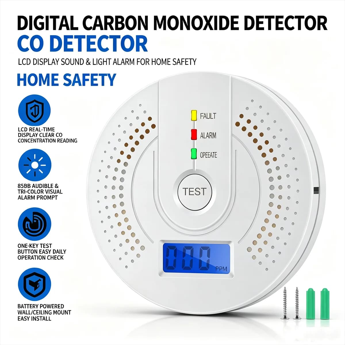 1/2Pcs Independent CO Alarm Sensor Carbon Monoxide Alarm Detector High Sensitive Warning LED Display CO Alarm Battery Powered