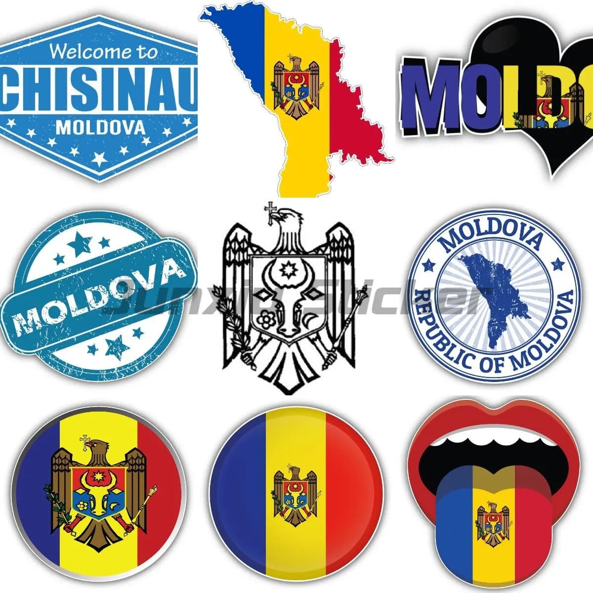 Wall decals for Helmet, Motorcycle, Laptop, Truck Window, Sewing Machines, Small Lateral Stickers and Posters with National Flag of Moldova
