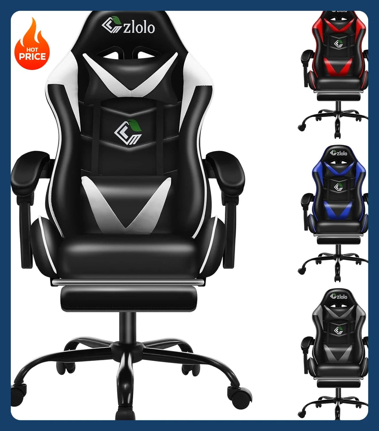 Offerta imperdibile! Sedia da Gaming con Poggiapiedi, Stile Racing, Supporto Lombare Massaggiante, Sedia per Videogiochi con Gambe in Metallo, Schienale Alto Reclinabile