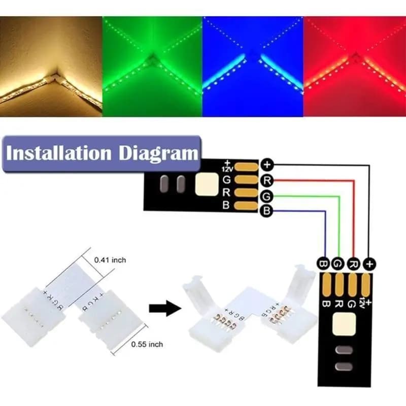 652F 10 connettori angolari per strisce LED a forma L da 10 mm a 4 pin da 90 gradi per strisce luminose RGB da 10 mm 5050 con
