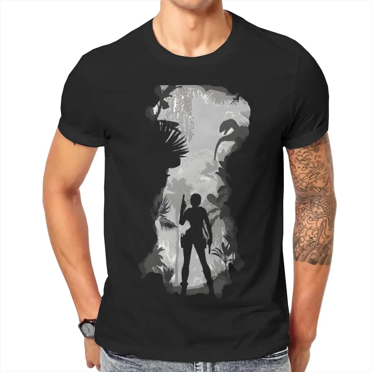 Nel gioco della tomba della foresta Raider T-Shirt di liscivia di lisca della foresta vestiti di cotone girocollo gotico