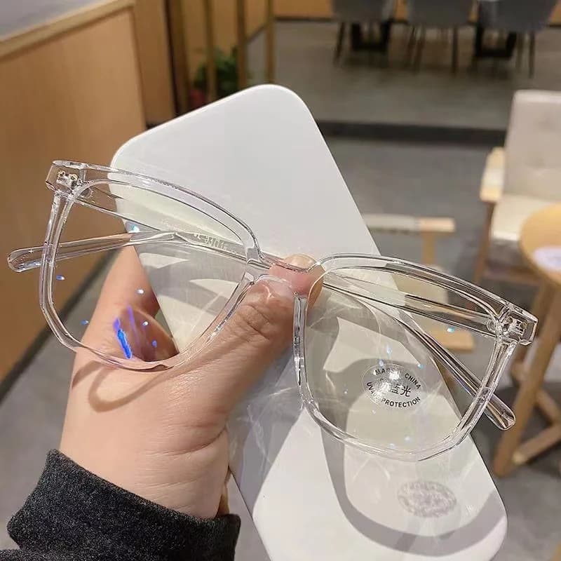 Women's Blue Anti-Light Eyewear with Adjustable Glass Frame with Red Square Light