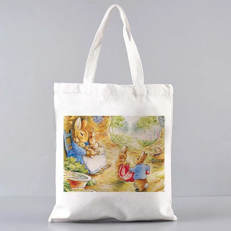 Borsa tote casual per famiglia di conigli Borse in tela Peter Borse per la spesa riutilizzabili Borse da spiaggia per esterni Borsa tote casual Borsa da supermercato