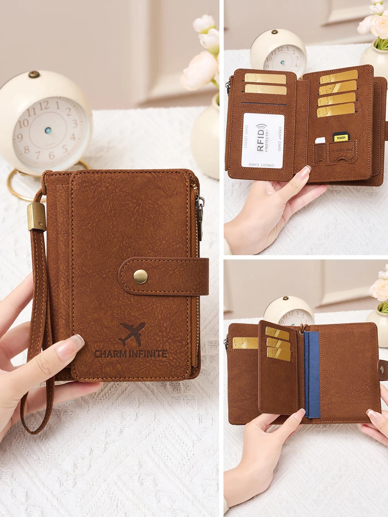 Mini Portafoglio per Passaporto in Pelle PU, Design Corto con Protezione RFID, Organizer da Viaggio Compatto e Portatile per Donne e Uomini