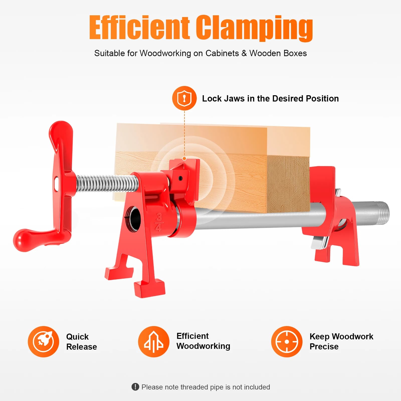 4pcs 3/4" Wood Gluing Pipe Clamp Set Quick Release Bar Clamps Kit Pipe Screw Clamps Woodworking Tools