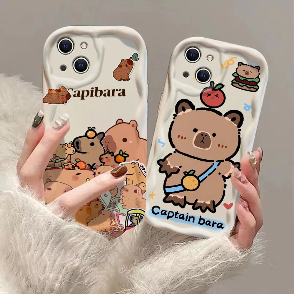 Funny Cartoon cute capybara 3D Wave Case For iPhone 15 14 13 12 11 Pro Max Mini X XR XSMAX 8 7 6S Plus New Soft Silicone Cover