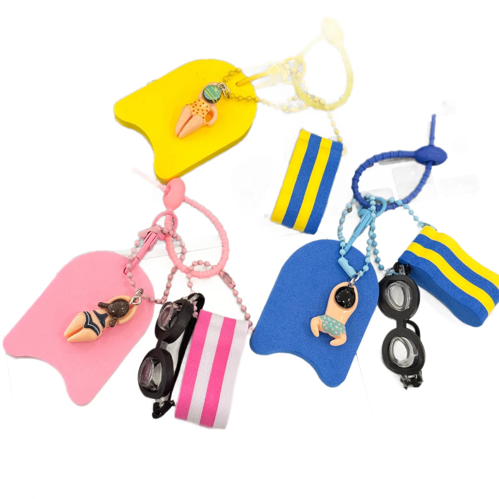 Swimming pool keychain, goggles keychain pendant, cute cartoon floating board decoration, backpack, student sports gift