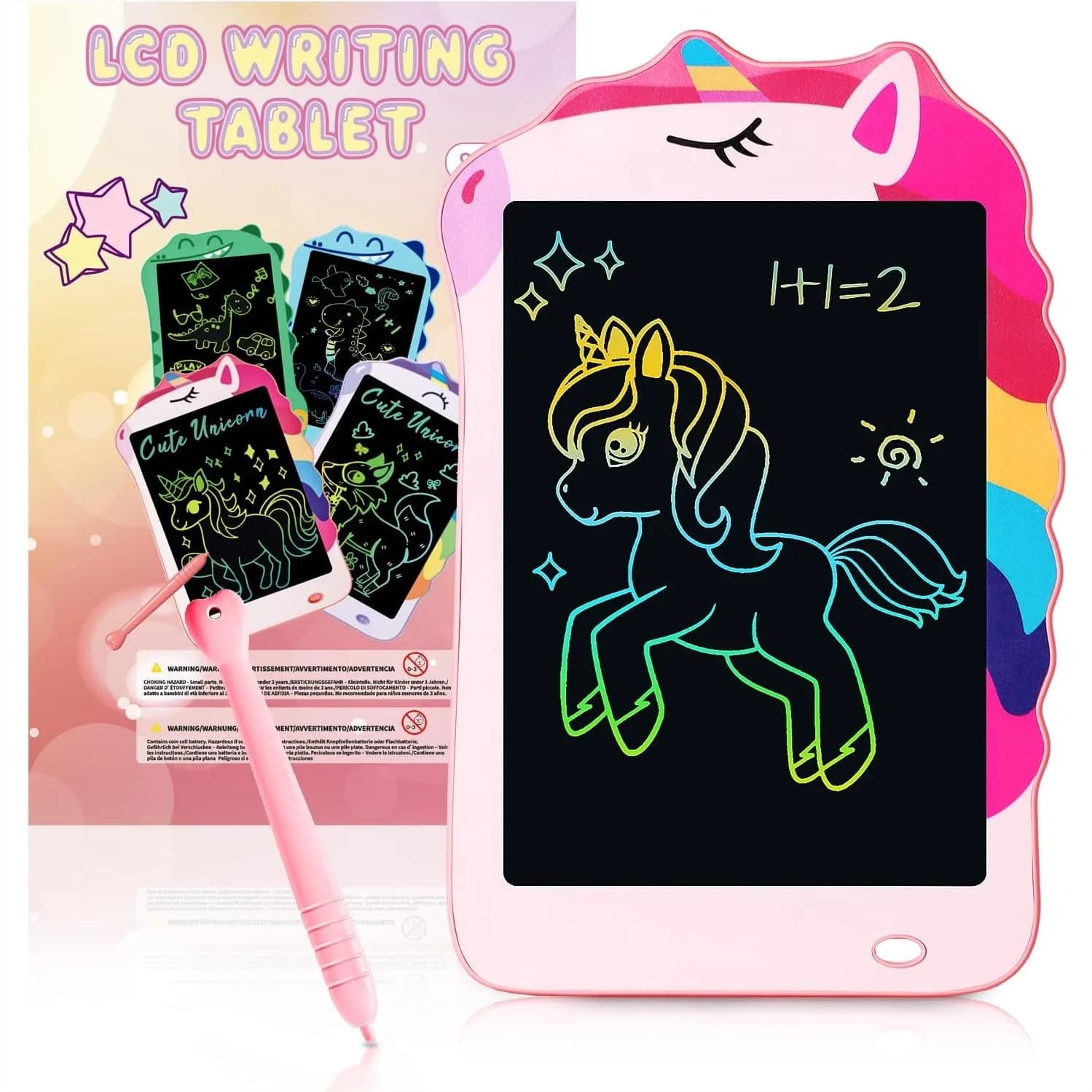 Tavoletta LCD Unicorno per Bambini, Lavagna Colorata per Disegnare, Blocco Educativo per Doodle, Regalo di Compleanno per Bambini e Bambine dai 3 ai 12 Anni