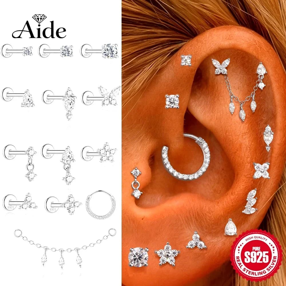 AIDE 925 Sterling Silver 1PC Mini Moissanite Four-Claw Screw Stud Earrings Casual Design DIY INS Ear Studs For Lady Jewelry
