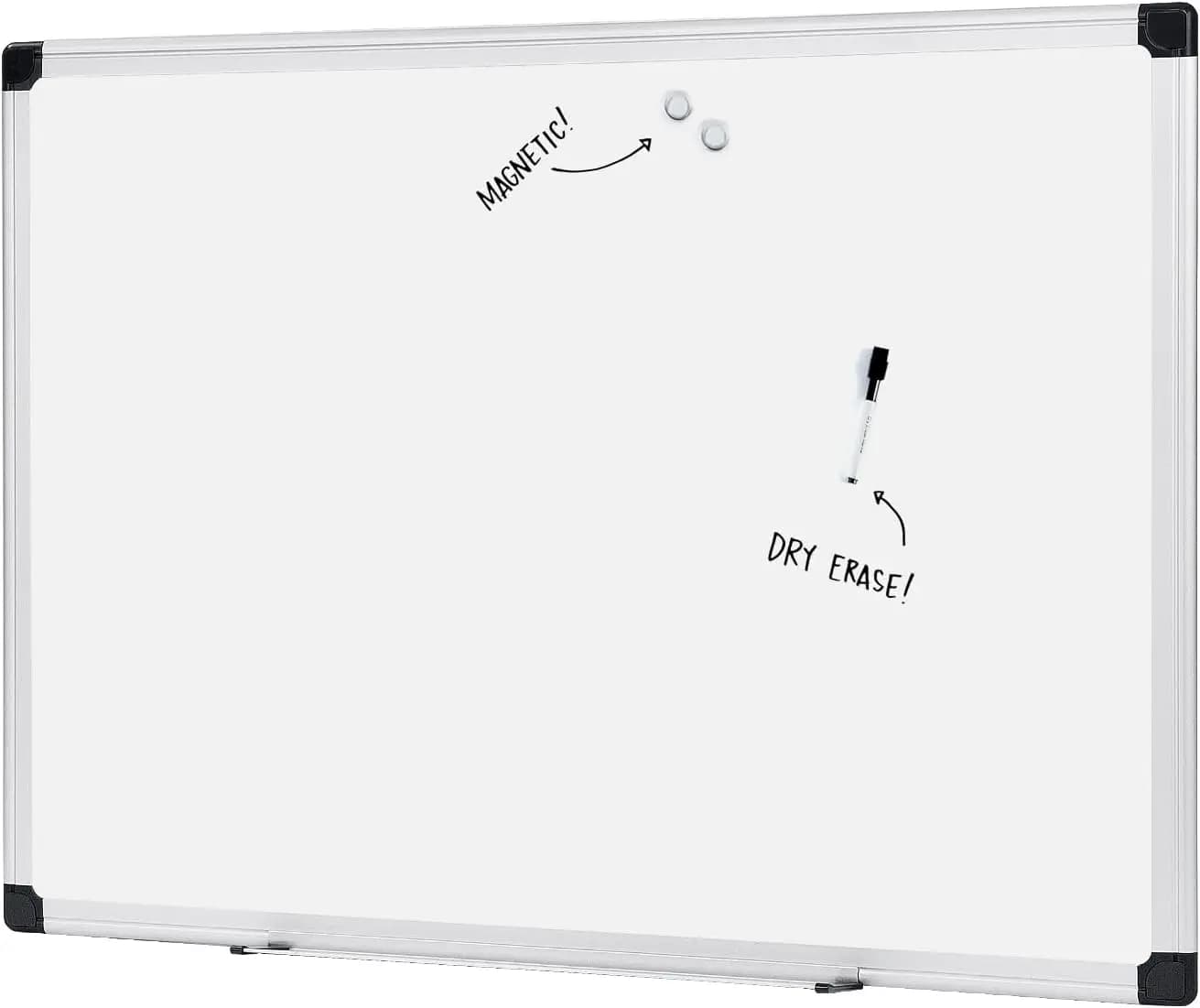 Lavagna magnetica cancellabile a secco 36x48 pollici con telaio in alluminio, argento/bianco per ufficio e uso domestico