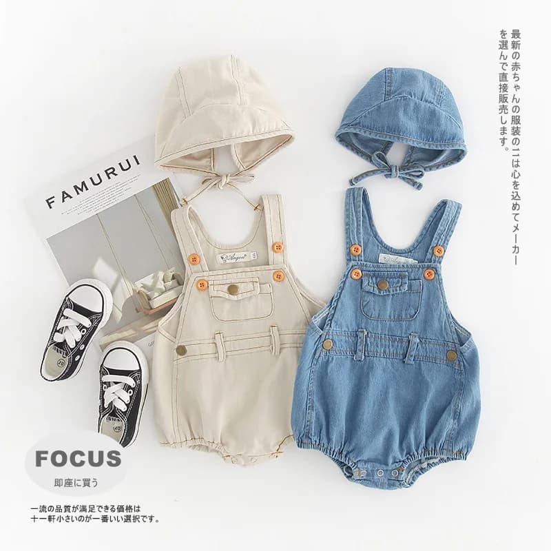 Vestiti del bambino Denim Sling pagliaccetto neonato tutina neonato One piece 0-3 anni cappello gratuito