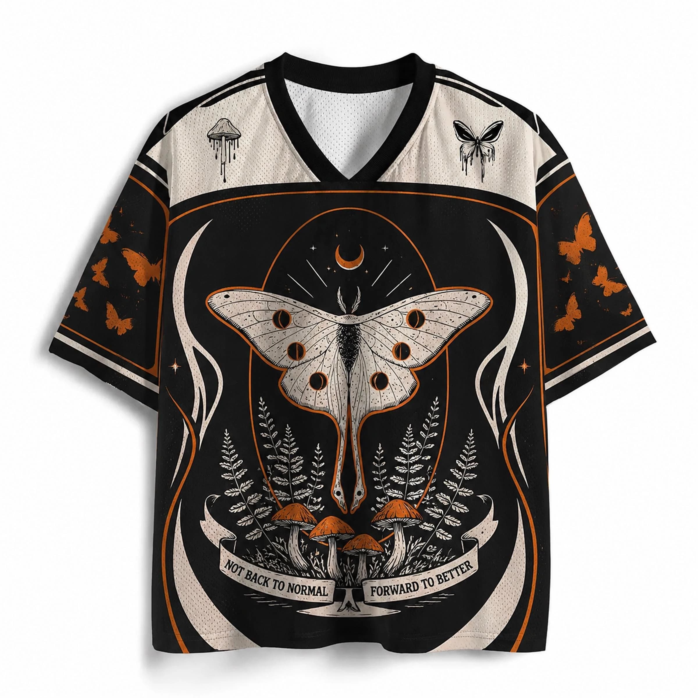 2026 Summer Fashion New Gothic Dark Moth Texture 3D Printing Loose Street Punk Outdoor Leisure Sports V-neck T-shirt Large