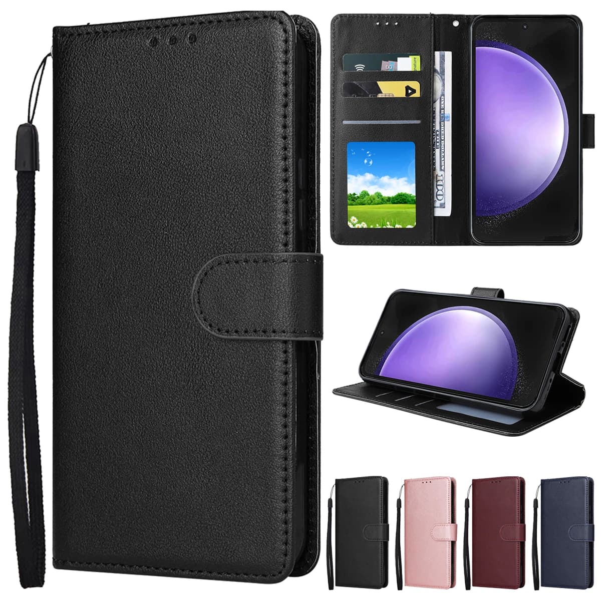 Magnetic Flip Wallet with Card Slots Leather Case with Clamp for Samsung Galaxy S25 Ultra S24 Plus S23 S22 S20 FE S10 S9 S8