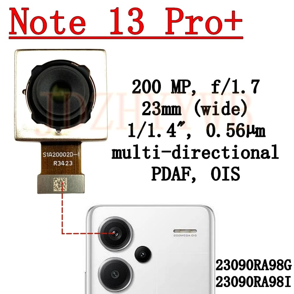 Fotocamera Anteriore e Posteriore per Xiaomi Redmi Note 13 Pro+Plus 5G, Modulo Fotocamera Principale Posteriore e Frontale per Selfie con Cavo Flessibile