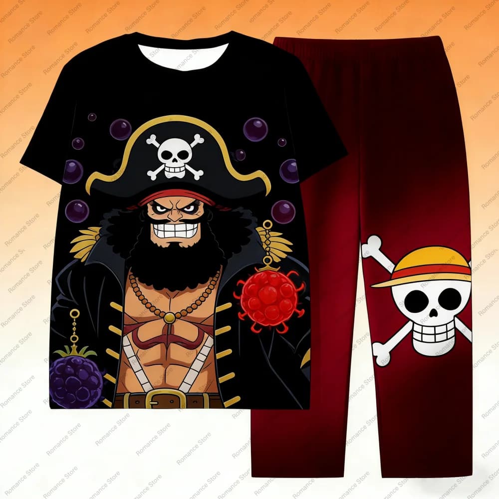 Pigiama in Seta di Latte con Motivo Re Pirata Barbabianca, Completo con Pantaloni per Uomo, Magliette per Donna, T-shirt e Pantaloni Y2k per Bambini