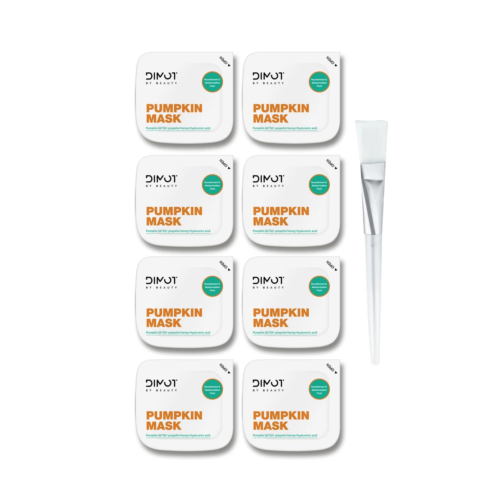 DIMOT Pack of pumpkin sleeping mask (8 pieces + brush) - Care of glowing face and moisturizes for lightening face mask for opaque and dry skin