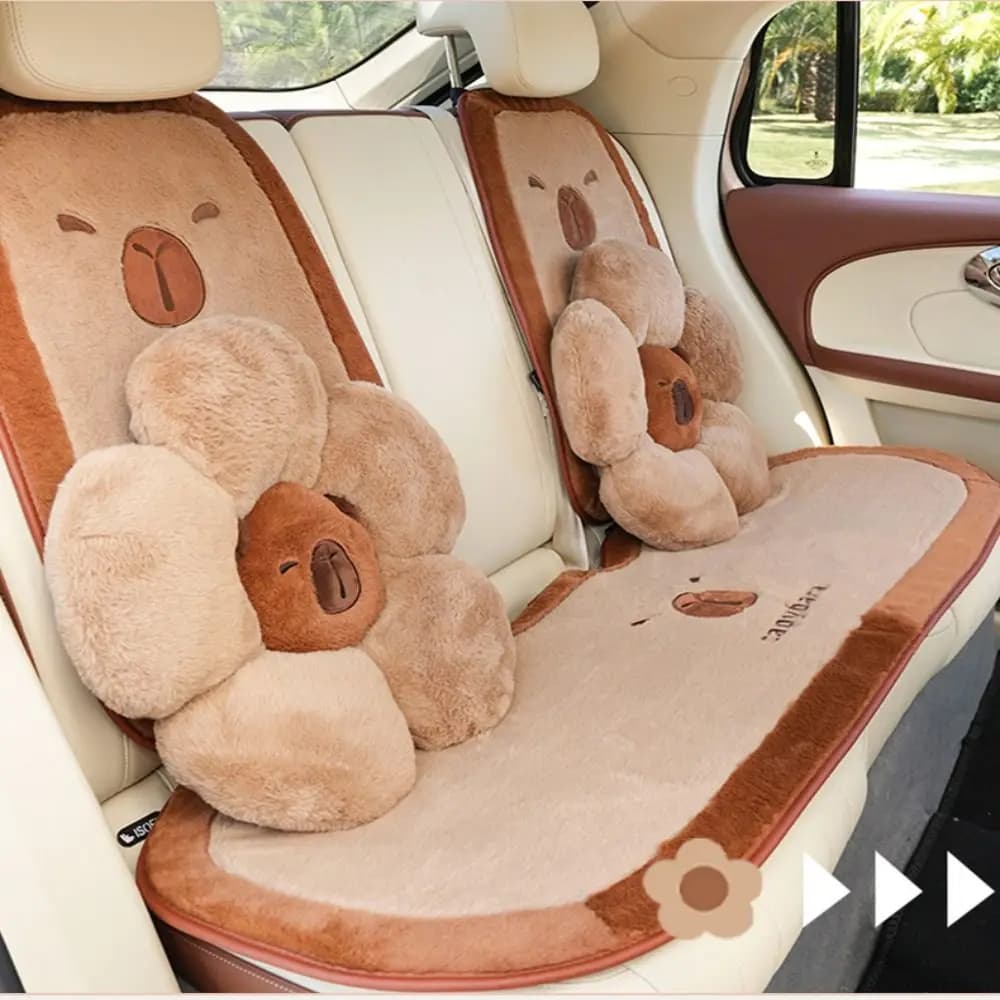 Cute Plush Capybara Car Seat Cushion Stuffed Comfortable Car Headrest Lumbar Support Soft Waist Pillow Car Decoration