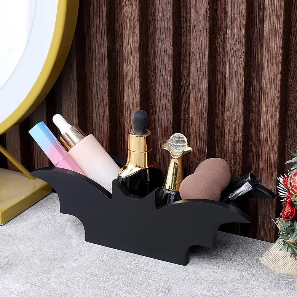 Scatola portaoggetti in stile gotico per cosmetici e gioielli, organizer decorativo da appoggio a forma di pipistrello, a tema Halloween, per casa e ufficio