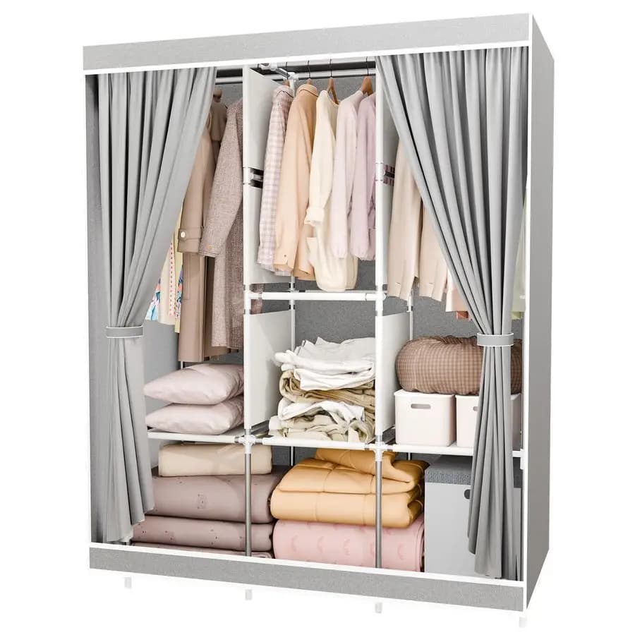 Organizer for Dresses with 3 Hanging Rods, Portatile Wardrobe with Cover and shelf, Guardaroba Container for Garments