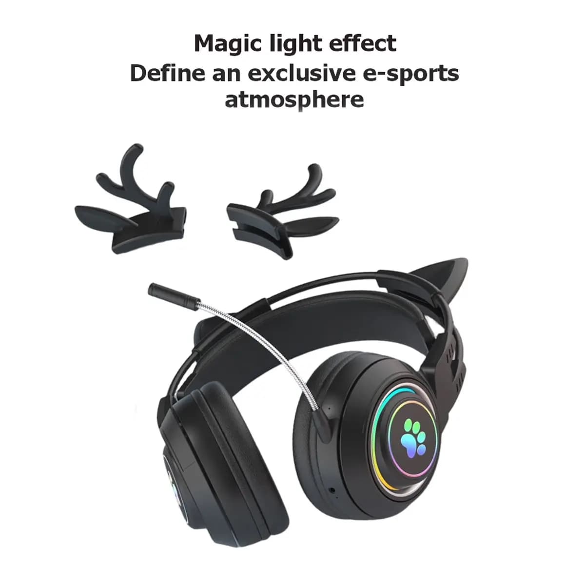 (A26M) Cuffie da Gaming con Orecchie di Gatto e Corna Carine, Cuffie Bluetooth con Luce RGB, Cuffie Stereo Over-Ear per Bambini e Giocatori D