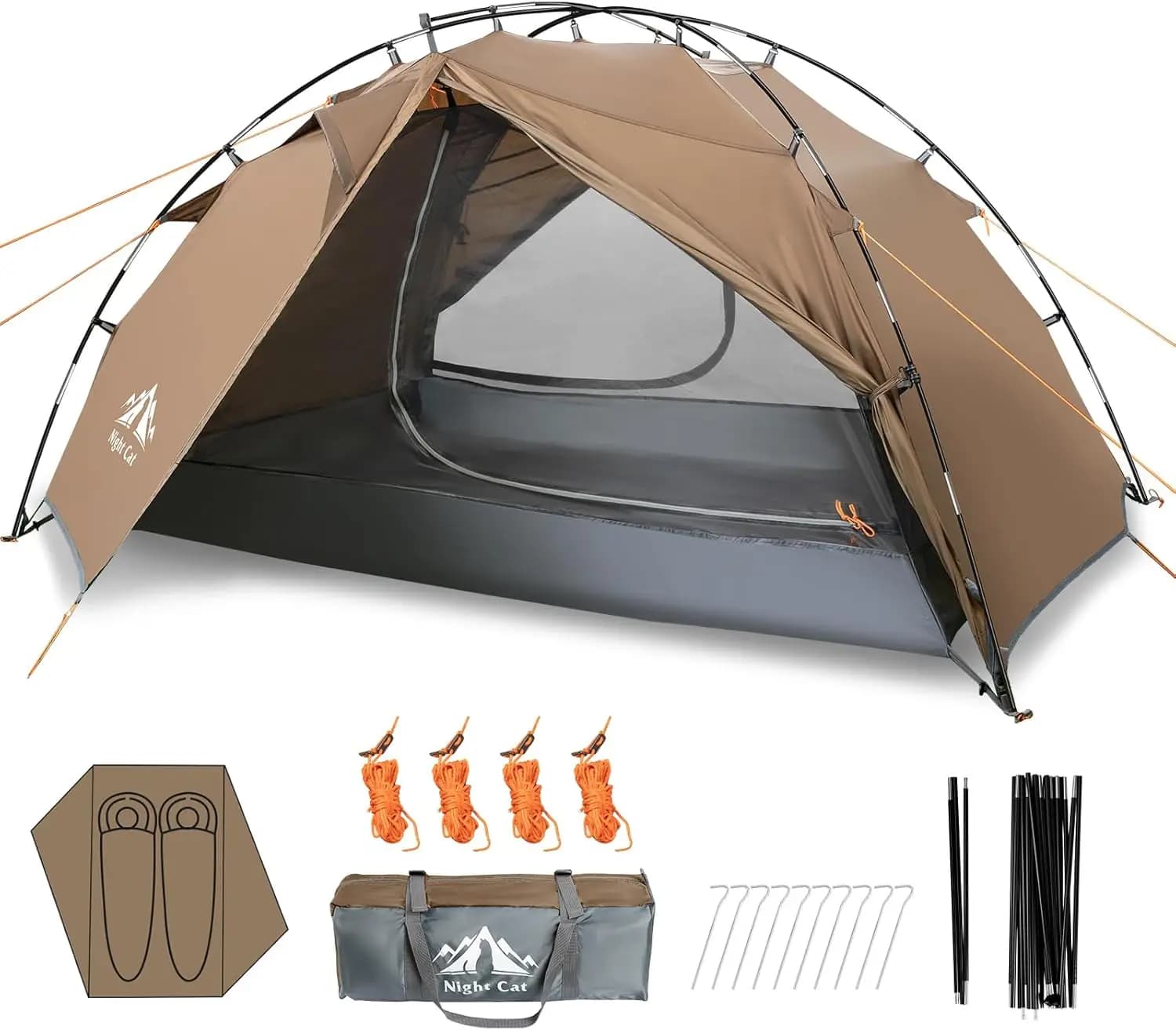Tende da Campeggio per 2 Persone, Montaggio Rapido, Tenda da Escursionismo con Palo Pieghevole, Doppio Strato, Due Porte, Impermeabile, Leggera