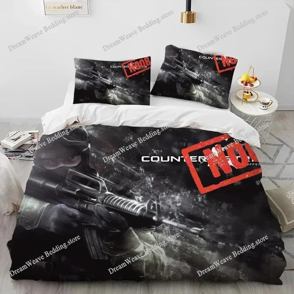 Set di biancheria da letto CS GO Game Gamer Counter Strike, copripiumino, set copripiumino, federa, piumino, misura King Queen, per ragazzi e adulti 741