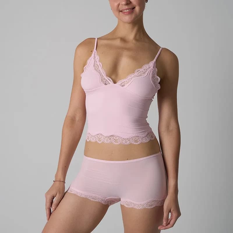 Women's Light Thin Lace Strap Tank Top Flat Corner Lace Underwear Simple Stretchy Short Sets Women's Breathable Sleepwear Home