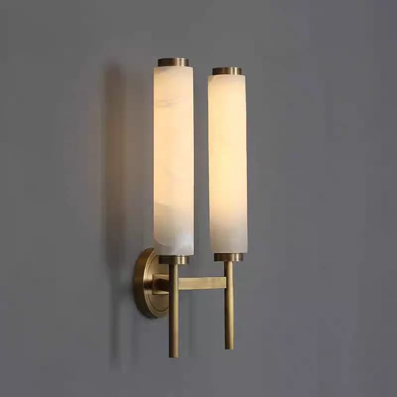 Lampada da parete in marmo alabastro a cilindro a LED Lampada da parete in rame oro nero Lampada da sfondo per foyer Luce da specchio Bagno Camera da letto accanto alla lampada