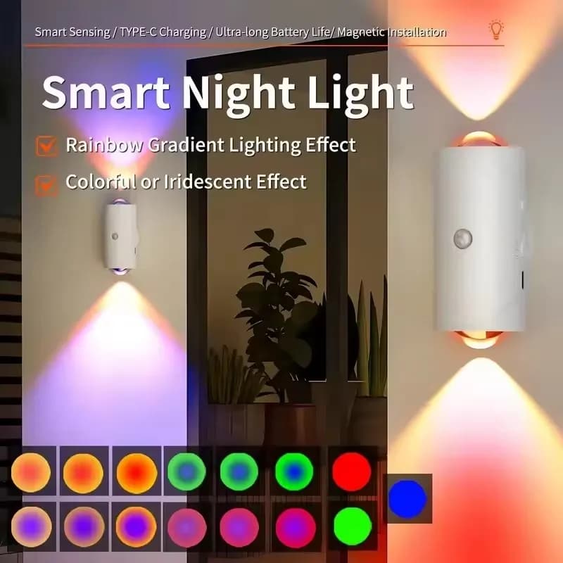 Lampada da parete con sensore di movimento a LED Lampada da parete Luce RGB Decorazione domestica Luce notturna su e giù Ricaricabile per l'arredamento del portico delle scale