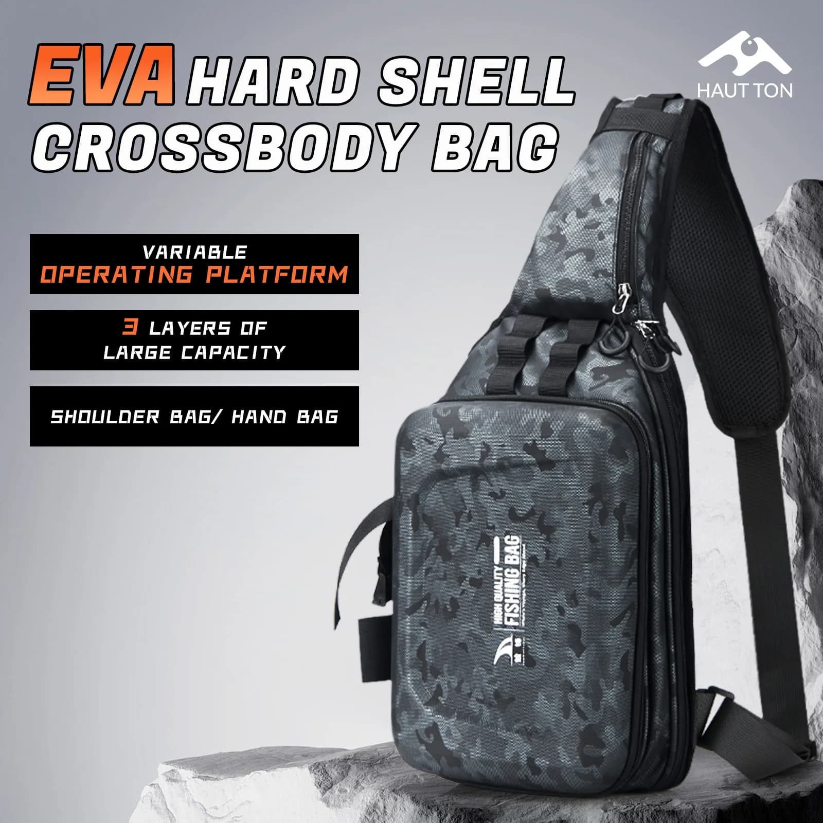 HAUT TON EVA Guscio rigid Fishing backpack with multifunctional bait Waterproof graffiti bag Foldable platform with large storage space