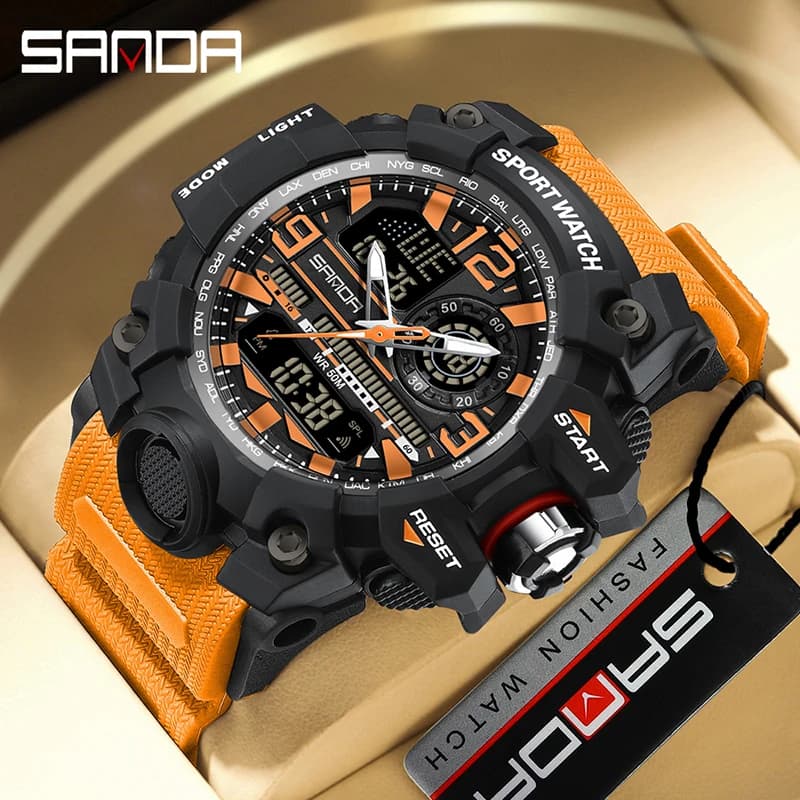 SANDA Brand New G Style 50M Men's Waterproof Outdoor Sports Military Quartz Watch For Men's Digital LED Wrist Watch