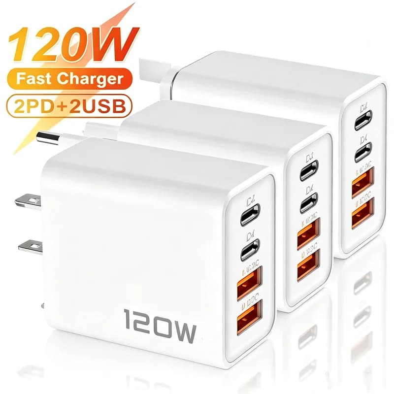 4 Ports PD 120W USB C Charger Quick Charge 3.0 Type C USB Phone Chargers Fast Charging Adapter for Samsung IPhone Xiaomi Huawei